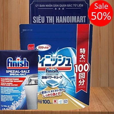 Combo Viên rửa bát Finish Classic 100 viên + Muối rửa bát Finish 1.2kg
