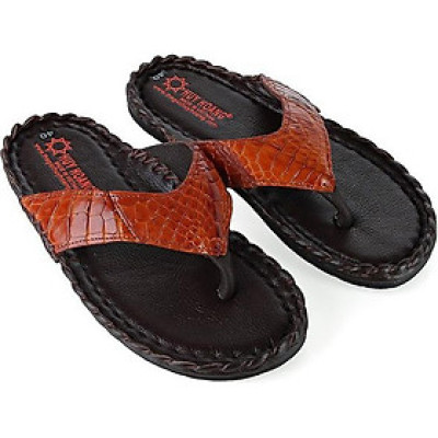 Dép da cá sấu Huy Hoàng kiểu đan màu vàng bò HT7231