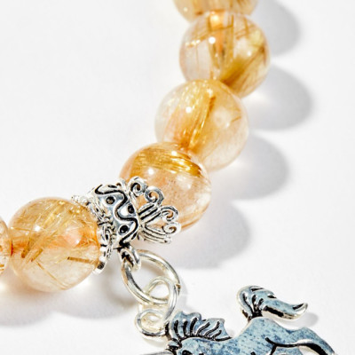 Vòng Tay Phong Thủy Nữ Đá Thạch Anh Tóc Vàng Phối Charm Tỳ Hưu & Kỳ Lân Bạc (8mm) Mệnh Thổ, Kim Ngọc Quý Gemstones