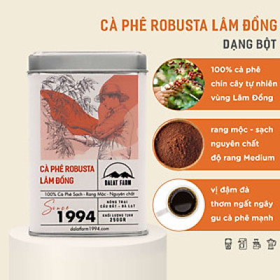 Cà Phê Robusta Lâm Đồng Rang Mộc Nguyên Chất- Hộp 250Gr (Dạng Bột)