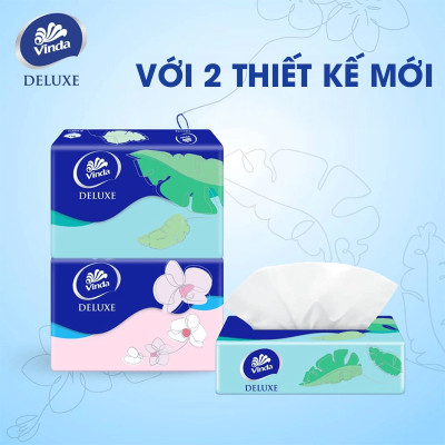[MUA 1 THÙNG KHĂN RÚT SIZE M TẶNG 1 LỐC SIZE M + ẤM TRÀ] Khăn giấy rút cao cấp Vinda Deluxe 3 lớp 90 tờ size M (5 Gói)
