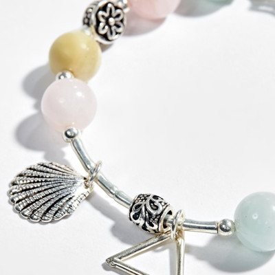 Vòng Tay Đá Beryl Đa Sắc Phối Charm Cỏ 4 Lá Bạc (8mm) Ngọc Quý Gemstones