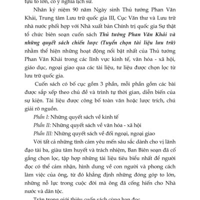 Thủ tướng Phan Văn Khải và những quyết sách chiến lược (Tuyển chọn tài liệu lưu trữ) xuất bản lần thứ hai - bản in 2024