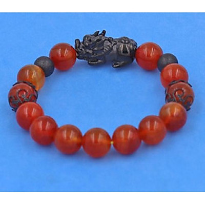 Chuỗi tay Tỳ Hưu inox VVROTHTRHKHB10 - Chuỗi đeo tay Đá Vân Rồng Đỏ size 10 ly - hợp mệnh Hỏa, mệnh Thổ