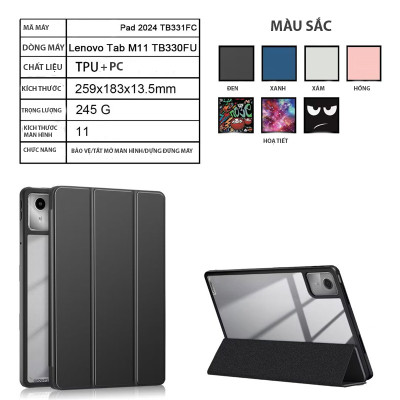 Bao da cho Lenovo Tab M11 (TB-330FU/TB-330XU) Zaki Smartcover mặt lưng trong suốt - Hàng Chính Hãng
