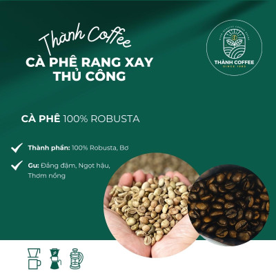 [THỬ NGAY] 500g Cà phê Bột 100% Robusta Rang xay Thủ công - Đậm đắng, Hậu ngọt, Thơm - Thành Coffee