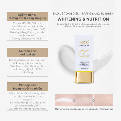 KEM CC VACCI - KEM PHẤN NỀN THẾ HỆ MỚI DƯỠNG TRẮNG DA ĐA CHỨC NĂNG - CC CREAM SPF50+/PA+++
