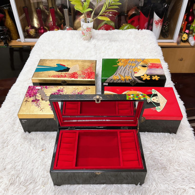 Hộp nữ trang 2 tầng Sơn Mài Cao Cấp Thanh Bình Lê đựng đồ trang sức, vật dụng nhỏ xinh, làm quà tặng,...