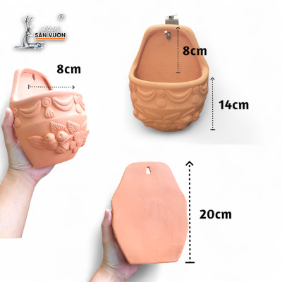 Chậu Ốp Tường Đất Nung Dáng Trứng Dẹp Hoa Văn Tinh Xảo | Trang Trí Treo Tường | Rustic Balcony Planter