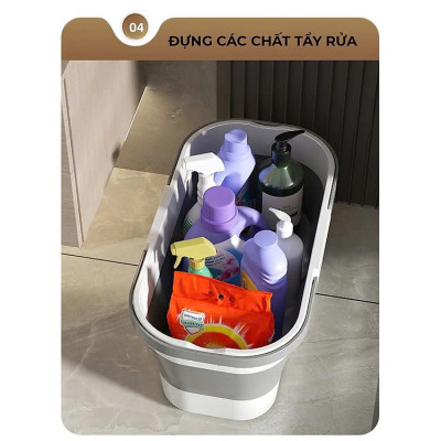 Xô Đựng Nước Gấp Gọn Đa Năng Có Bánh Xe Chậu Gấp Gọn Tiện Lợi Giặt Cây Lau Nhà Chùi Kính Dung Tích 12L