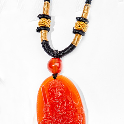 Mặt Dây Chuyền Văn Thù Bồ Tát Đá Mã Não Đỏ (3.6 x 2.3 cm)