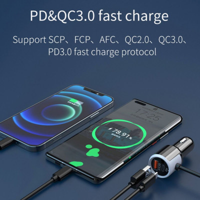 Tẩu sạc CHOETECH TC0010 ô tô PD 63W có 2 cổng ( 1 Type C+ 1 USB)- Hàng chính hãng