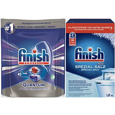 Combo Viên rửa bát Finish Quantum Max 100 viên + Muối rửa bát finish dùng cho máy rửa bát 1,2kg
