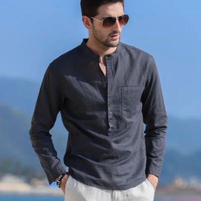 Sơ mi nam trẻ trung thanh lịch, sơ mi cổ trụ thời trang trẻ 2024 basic