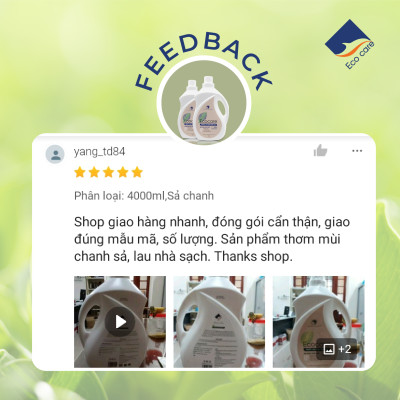 Nước lau sàn hữu cơ đuổi muỗi hương Sả Chanh 4000ml thương hiệu Ecocare