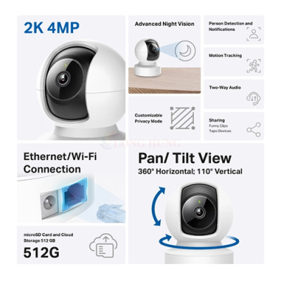 Camera trong nhà TP-Link Tapo Pan/Tilt Home Security Wifi 4MP 2K C222 - Hàng chính hãng