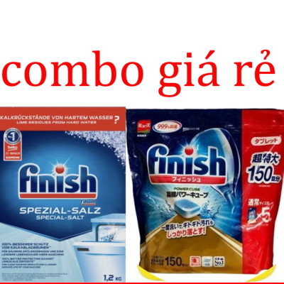 Viên rửa bát Finish 150 viên + Muối rửa bát Finish 1,2kg dành cho máy rửa bát