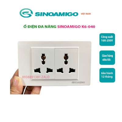 Ổ điện âm tường 3 chấu cắm đa năng K6-040 Sinoamigo, công suất 16A-220V nhập khẩu chính hãng