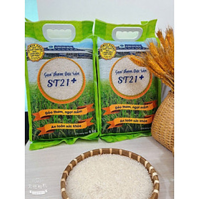 Gạo thơm đặc sản ST21+ Intimex túi 5kg - dẻo mềm, săn hạt, ngọt thơm