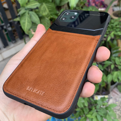 Ốp lưng da kính cao cấp dành cho iPhone 11 Pro - Màu vàng nâu - Hàng nhập khẩu - DELICATE