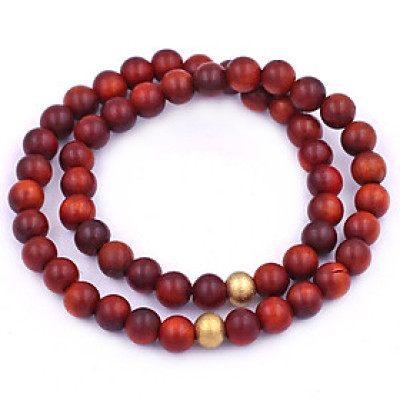 Vòng Chuỗi Đôi 6 Ly Gỗ Đỏ Charm Bi Inox VGOHBD