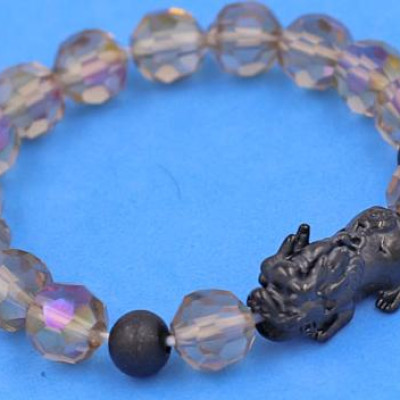 Chuỗi tay Tỳ Hưu inox 2 Bi Mix Pha Lê Xám Nâu cắt giác VFLGXMNTHEHB10 - Chuỗi tay Tỳ Hưu Phong Thủy