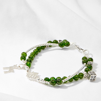Vòng tay đôi đá diopside phối hươu bạc Ngọc Quý Gemstones