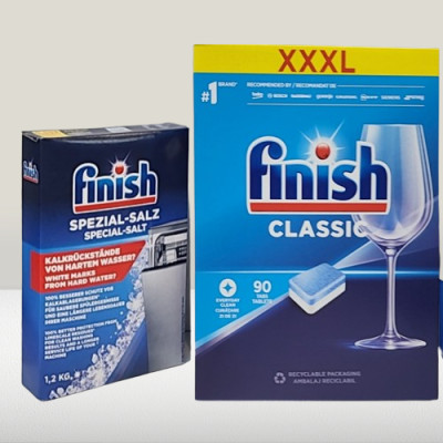 combo muối rửa bát finish 1,5kg+viên rửa bát finish 90 viên hương chanh dùng cho máy rửa bát