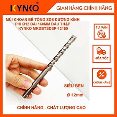 MŨI KHOAN BÊ TÔNG SDS ĐƯỜNG KÍNH PHI Ø 12 DÀI 160MM ĐẦU THẬP KYNKO MKDBTSDSP- 12160
