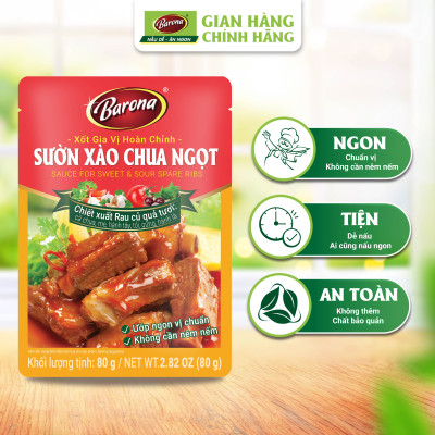 Combo Xốt gia vị hoàn chỉnh Barona: 1 gói Cá/ thịt kho (80gr) + 1 gói Sườn xào chua ngọt (80gr) + 1 gói Canh chua (80gr)