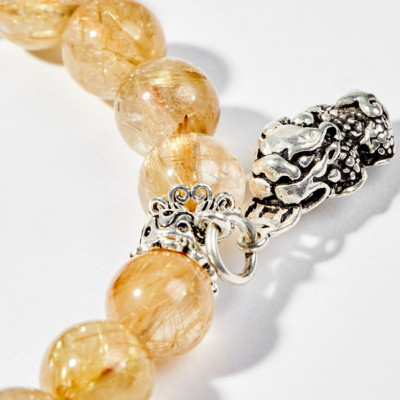 Vòng Tay Phong Thủy Nữ Đá Thạch Anh Tóc Vàng Phối Charm Tỳ Hưu & Kỳ Lân Bạc (8mm) Mệnh Thổ, Kim Ngọc Quý Gemstones