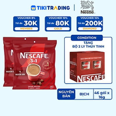 [Tặng hộp 2 ly thủy tinh] Combo 2 Bịch NESCAFE 3IN1 Công thức cải tiến - VỊ NGUYÊN BẢN Bịch 46 gói