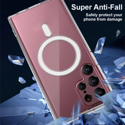 Ốp lưng sạc Maqsafe cho Samsung Galaxy S23 / Galaxy S23 Ultra / Galaxy S23 Plus / S23+ hiệu HOTCASE Maqsafe Magetic Case silicon chống sốc siêu mỏng 1.5mm, độ trong tuyệt đối, chống trầy xước, chống ố vàng, tản nhiệt tốt - hàng nhập khẩu
