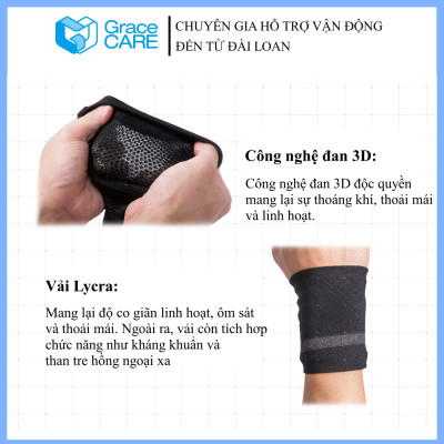 Đai Hỗ Trợ Cổ Tay Grace Care WD320 – Vải Dệt 3D Thoáng Khí, Co Giãn, Hỗ Trợ Vận Động, Thể Thao Nhẹ