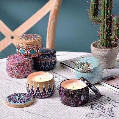 Combo 3 hũ Nến Thơm Hoa Sáp Thiên Nhiên Giúp Thư Giãn - Nến thơm hộp hình thổ cẩm Decor