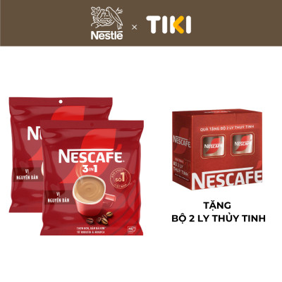 [Tặng hộp 2 ly thủy tinh] Combo 2 Bịch NESCAFE 3IN1 Công thức cải tiến - VỊ NGUYÊN BẢN Bịch 46 gói