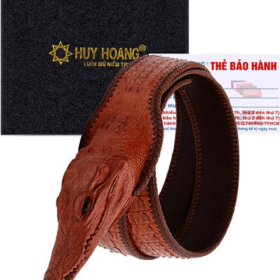 Thắt Lưng Nam Da Cá Sấu Nguyên Con Lớn Đầu Cá Sấu Huy Hoàng HT4253 - Nâu Đỏ