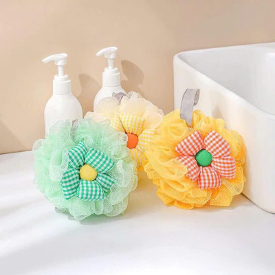 Set 2 Bông Tắm Hình Hoa Sọc Caro Tạo Bọt Chất Liệu Lưới Tròn Mềm Mại - Giao màu ngẫu nhiên