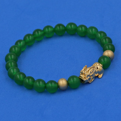 Vòng đeo tay Thạch Anh Xanh Lá 6 ly cẩn Tỳ Hưu inox vàng VTAXLTHHBV6 - hợp mệnh Hỏa, mệnh Mộc