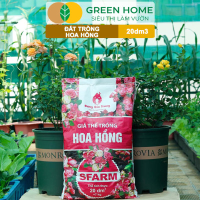 Đất Trồng Hoa Hồng Greenhome, Sfarm, Bao 20dm3 (8kg), Hữu Cơ, Trộn Sẵn, Tiện Lợi, Đầy Đủ Dinh Dưỡng