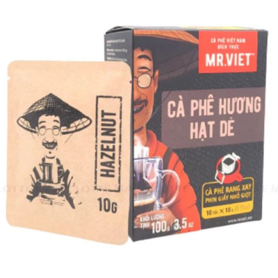 Cà phê rang xay phin giấy/ túi lọc Hazelnut hương hạt dẻ - Mr Viet Coffee (10 gói/hộp x 10g)