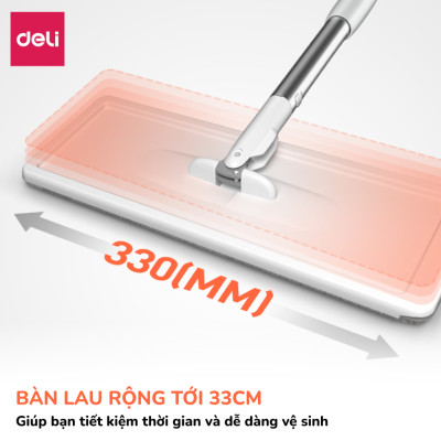 Cây lau nhà tự vắt có thùng 2 ngăn Deli, Bộ chổi lau nhà 360 độ kèm 3 bông lau microfiber siêu sạch
