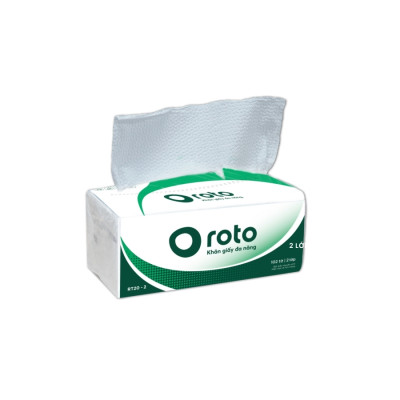Combo 20 gói khăn giấy lau tay Roto eco20-2 hai lớp 100% bột giấy nguyên sinh, dài 20cm, họa tiết chấm bi xốp, thấm hút 2 chiều, gồm 102 tờ/gói