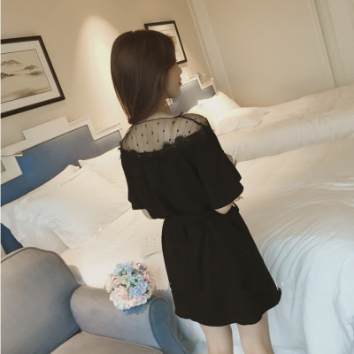 Đầm nữ dáng suông phong cách Hàn Quốc, Đầm nữ công sở cổ phối ren eo thắt dây Da11