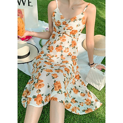 Đầm maxi 2 dây dễ mặc, chất voan mềm mát, họa tiết hoa vàng nhẹ nhàng nữ tính | MX057