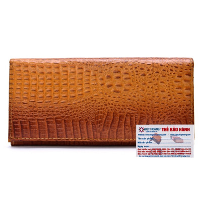 Bóp nữ da thật vân cá sấu Huy Hoàng 2 gấp vân nhỏ màu da, đen, nâu, vàng bò HC3101-02-03-04