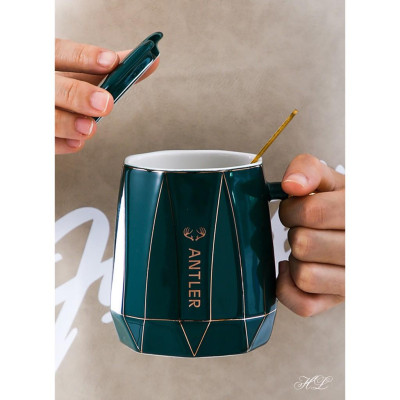 Cốc sứ xanh cổ vịt có nắp kèm thìa inox | CỐC UỐNG TRÀ CAFE XANH NGỌC BÍCH PHONG CÁCH BẮC ÂU DECOR