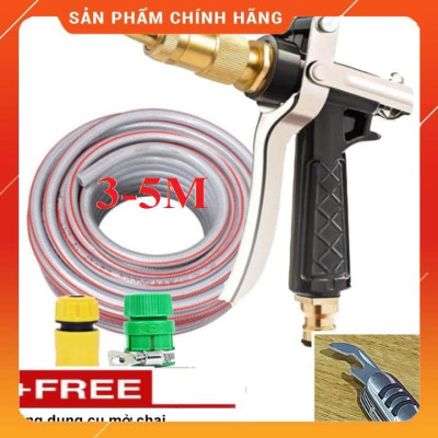 Bộ dây vòi xịt nước ️ , tăng áp 3 lần, loại 3m, 5m 206236 K đầu đồng,cút,nối vàng+ mở chai