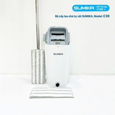 Bộ cây lau nhà SUMIKA C39, thùng lau nhà 2 ngăn tự vắt thông minh, chổi lau sàn nhà 360 độ, 2 bông lau, 1 móc treo cây lau sàn