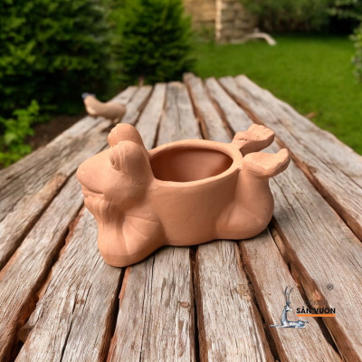 Chậu Gốm Đất Nung Hình Con Ếch Nằm  - Chậu Decor và Trồng Cây